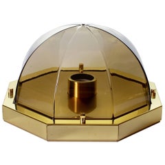 1970s Segmented Smoked / Topaz Glass and Brass Flush Mount by Glashütte Limburg 12
