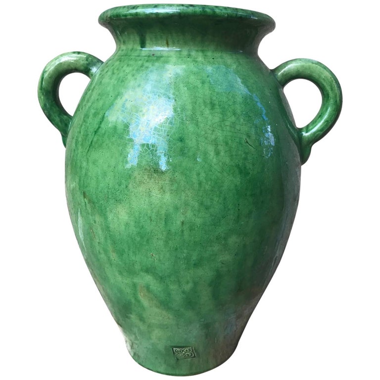 Tall Green Glazed Ceramic Vase Signed Biot at 1stDibs green ceramic vase