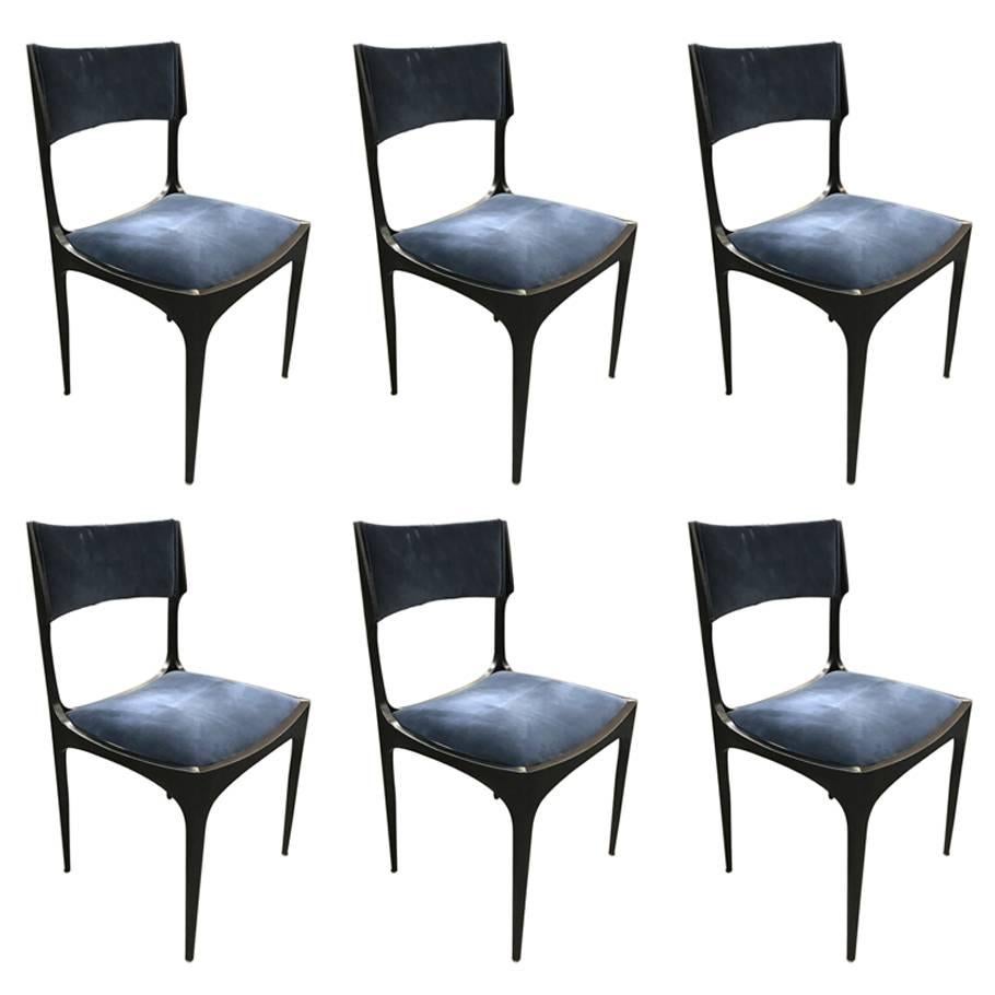 Beautiful Set of Six Reupholstered Giuseppe Gibelli Chairs, circa 1960 For Sale