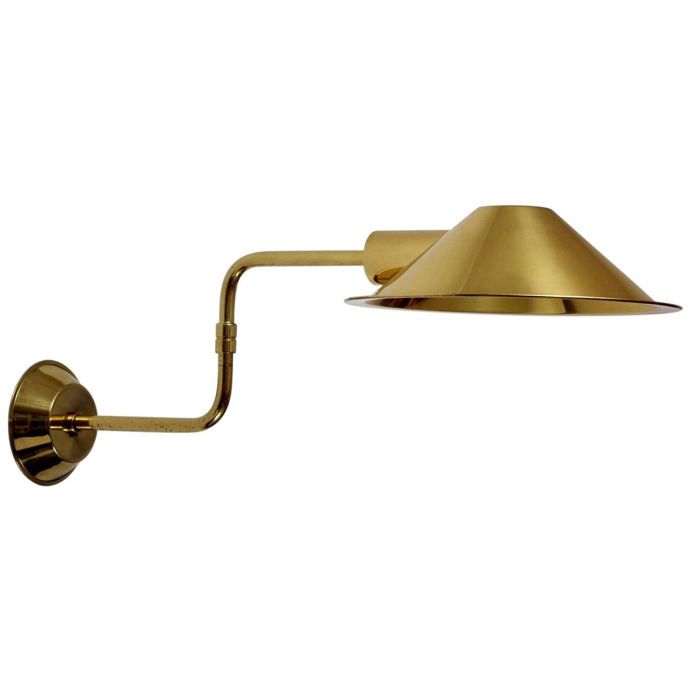 Rare Elegant German Solid Brass Swing Arm Wall Light Sconce, 1960s