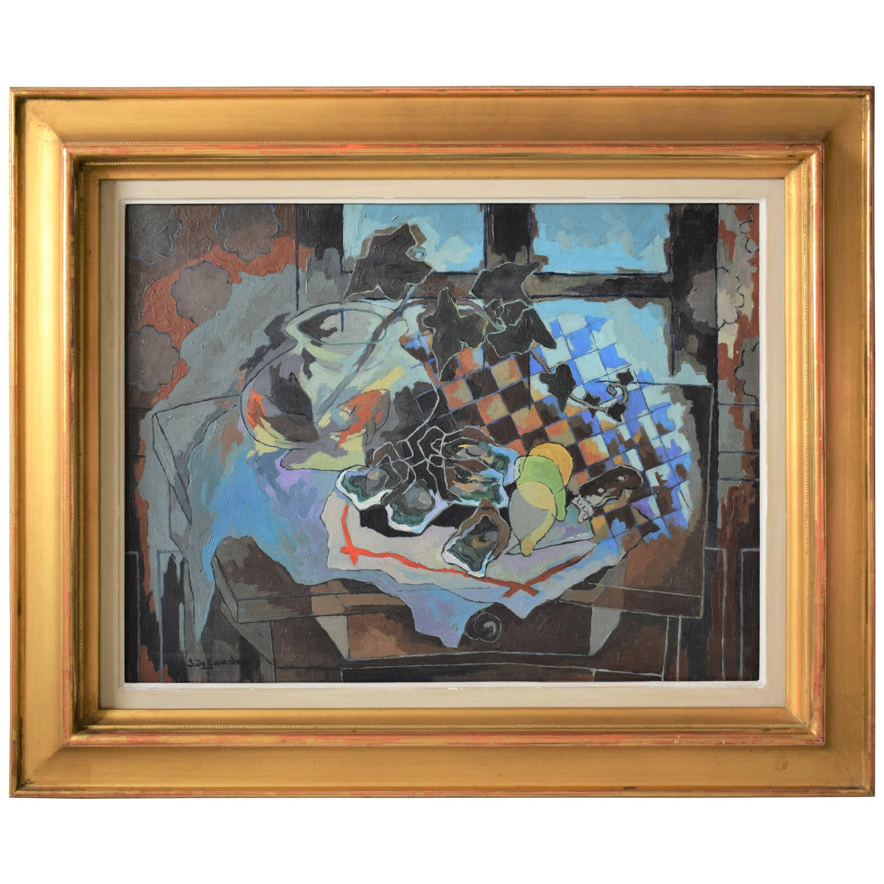 French Mid-Century Modern, Still Life, Table with Seafood by Jean De Gavardie For Sale