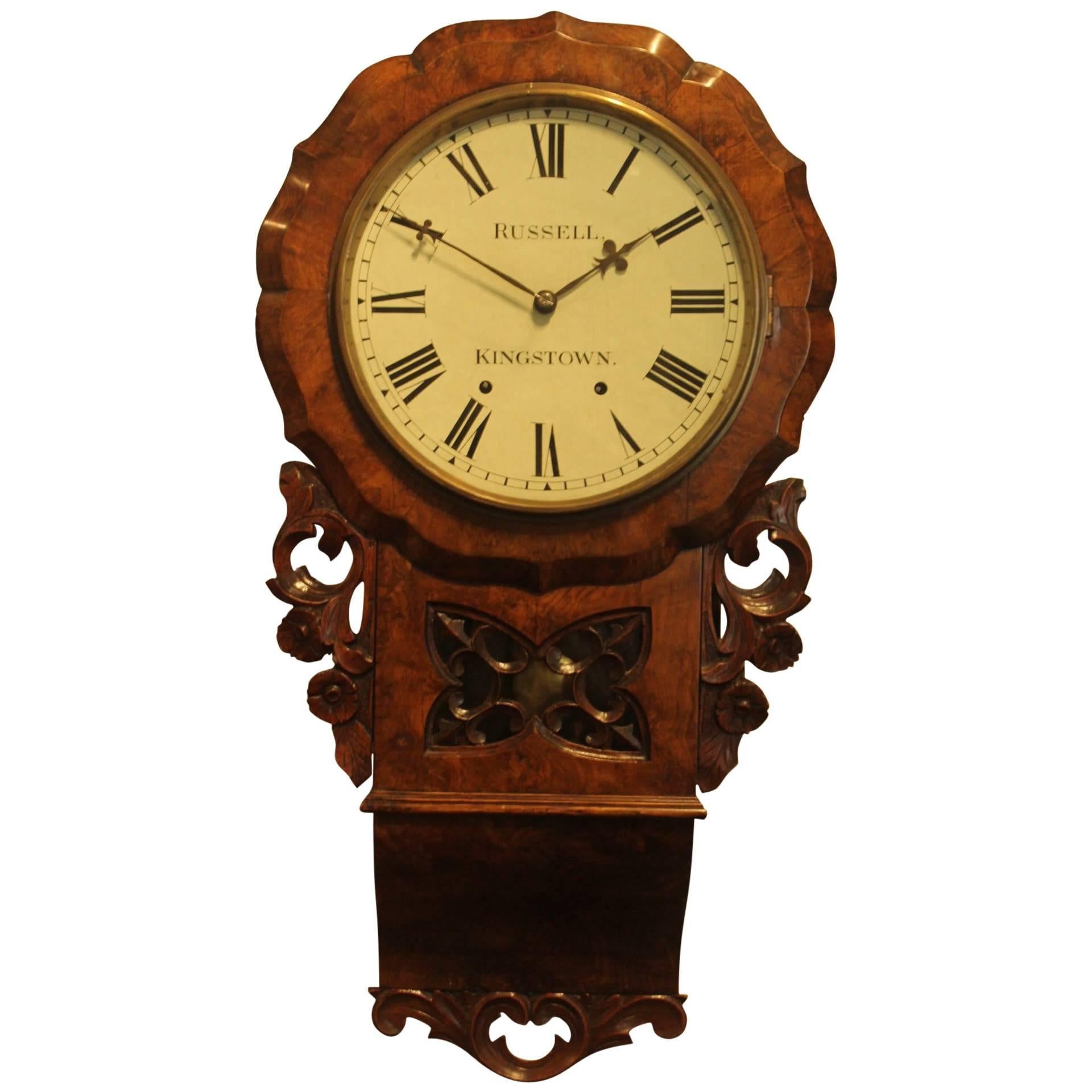 19th Century Walnut Wall Clock For Sale