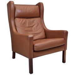 Mid-Century Retro Vintage Danish Børge Mogensen Style Brown Leather Lounge Chair