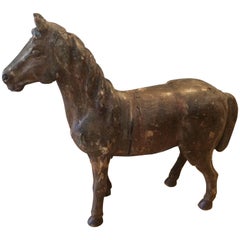 Remarkable Antique Rustic Carved Wooden Horse