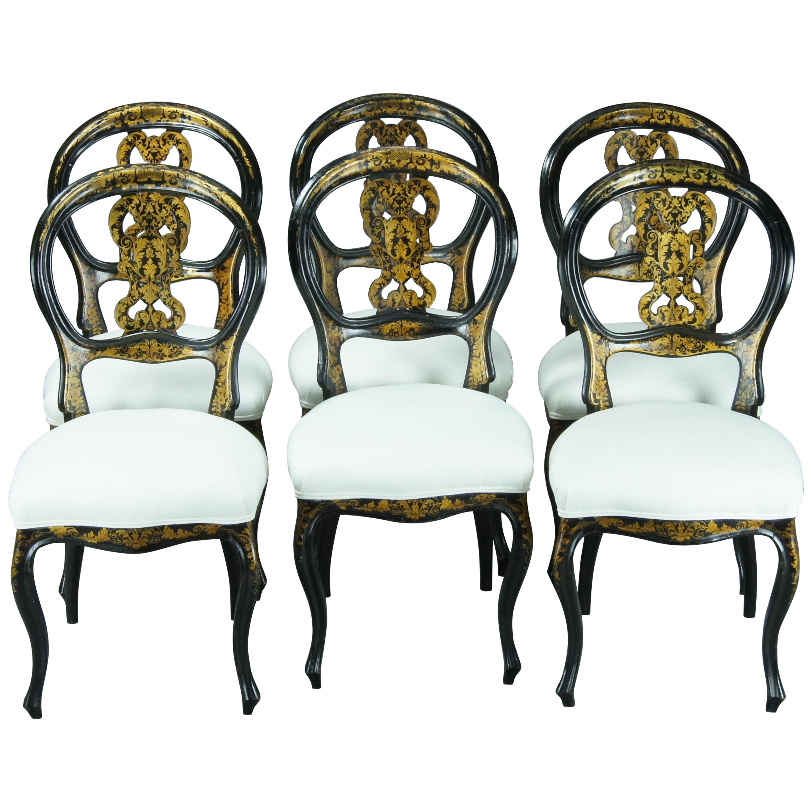 Set of Six English Black Lacquer Dining Chairs