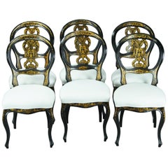 Set of Six English Black Lacquer Dining Chairs