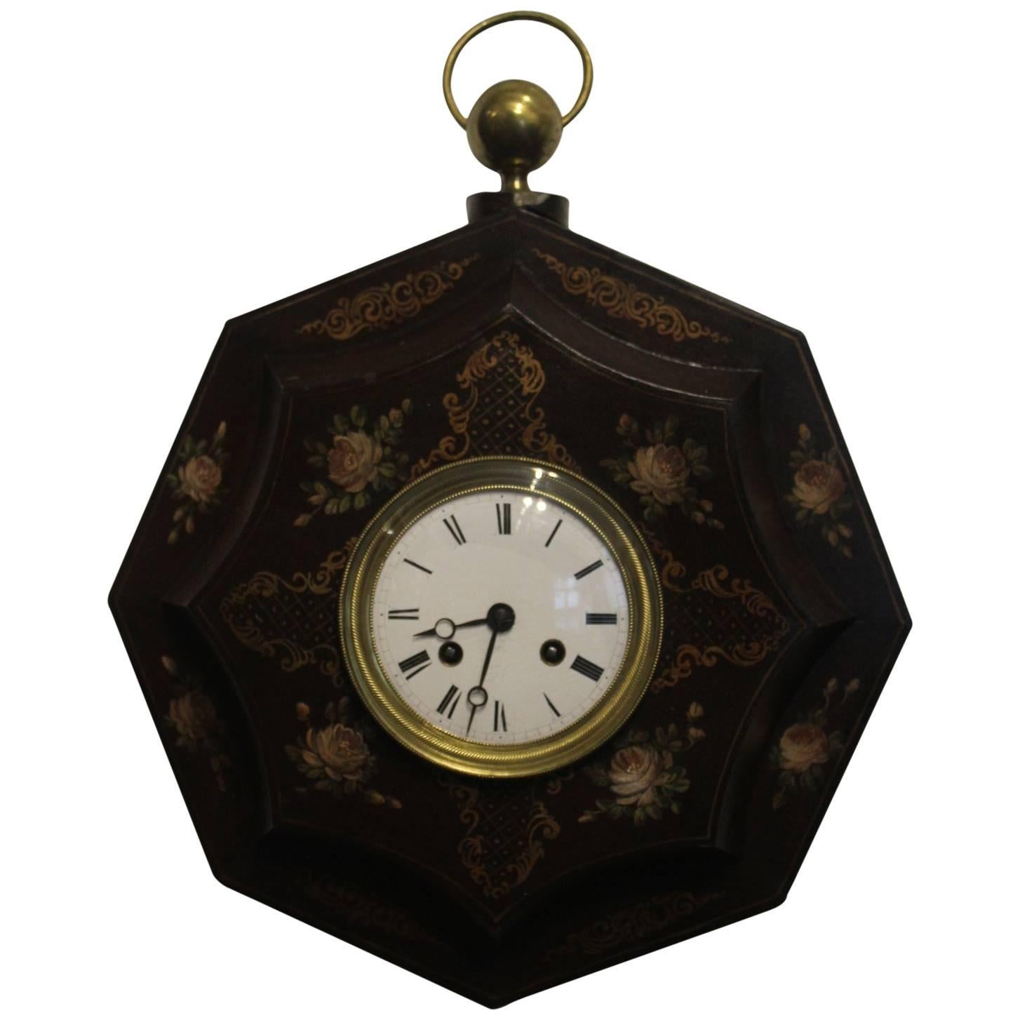 Mid-Century French Toleware Clock by Petit, Paris.  Circa 1850. For Sale
