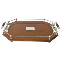 Antique Oak and Silver Plate Gallery Tray, English, circa 1910