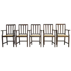 Set of Five Slat Back Caned Dining Chairs