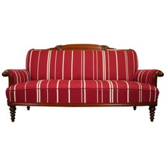 Antique Victorian Mahogany Scroll Arms Three-Seat Sofa or Settee