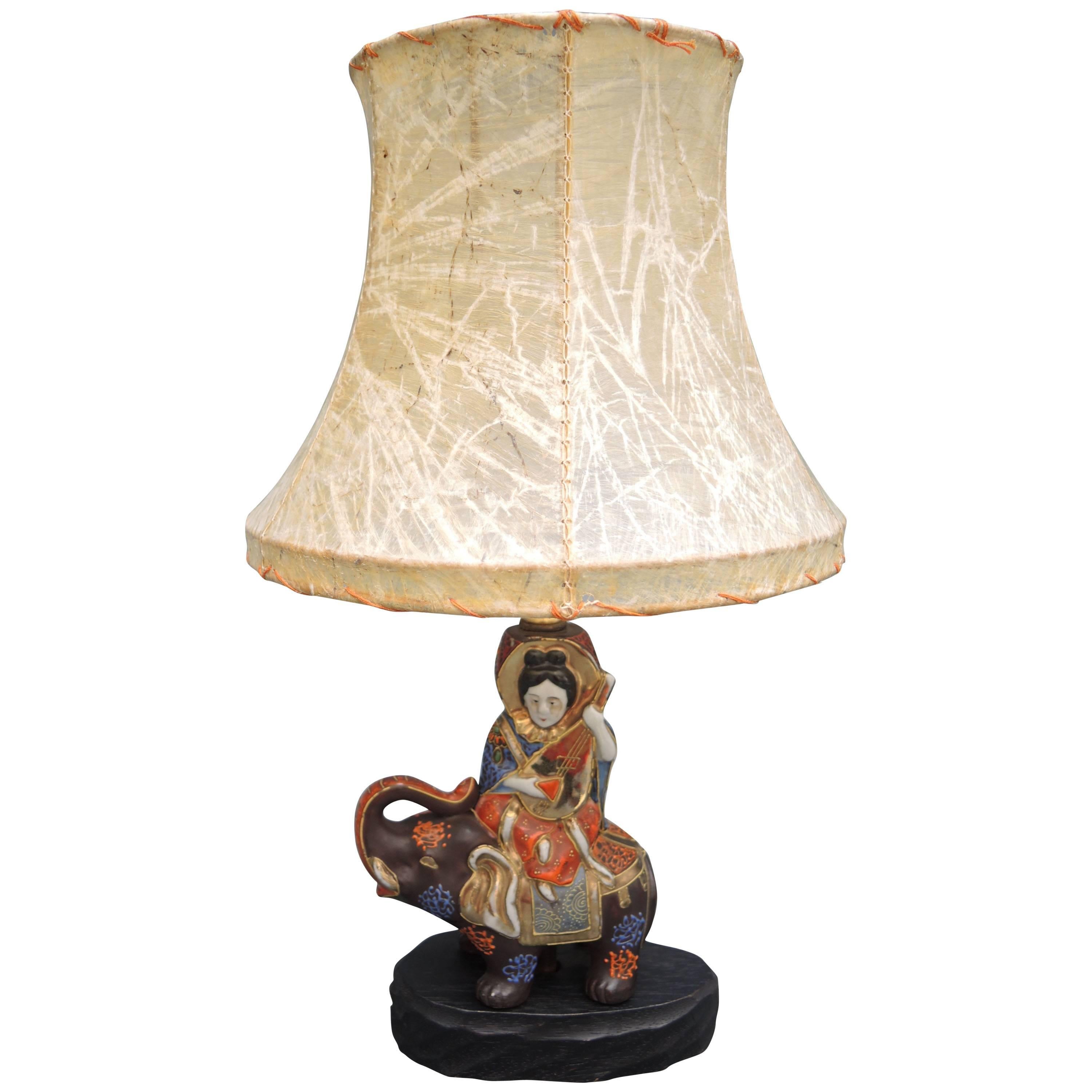 Japanese Satsuma Porcelain Lamp of the Goddess Kwan Yin Riding on an Elephant im Angebot