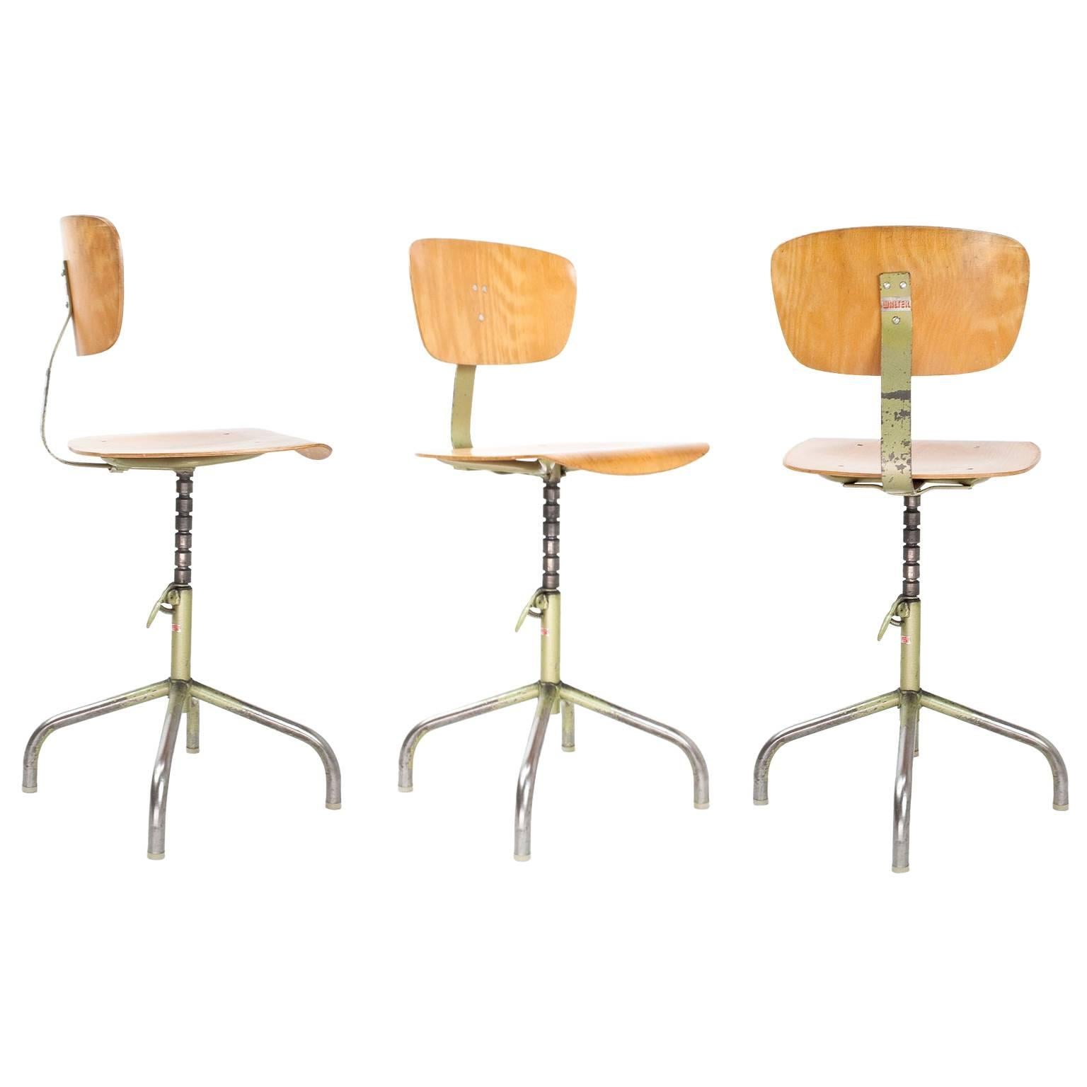 Set of Eight Swivel Drafting Stools Chairs by Walter German Industrial, 1960s
