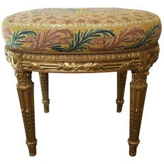 French Louis XVI Pd Stool in Giltwood and Petit-Point Tapestry