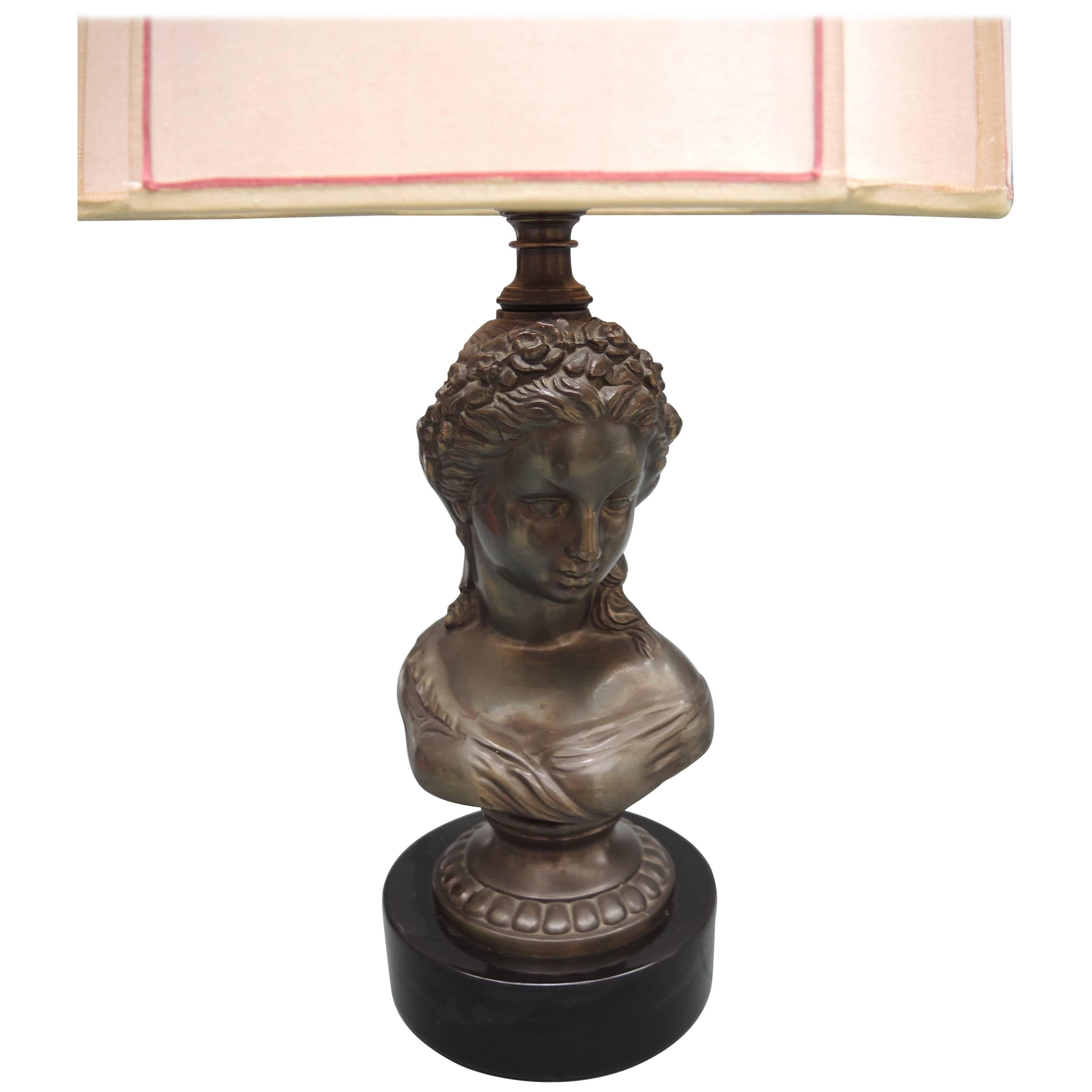 Figural Table Lamp of a Louis XVI Style Female Metal Bust For Sale
