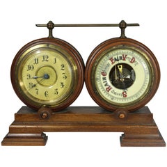 Rare Nautical Ship's Clock and Barometer on Double Base 9