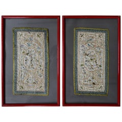 Pair of Early 19th Century Chinese Embroidered Silk Shoulder Panels