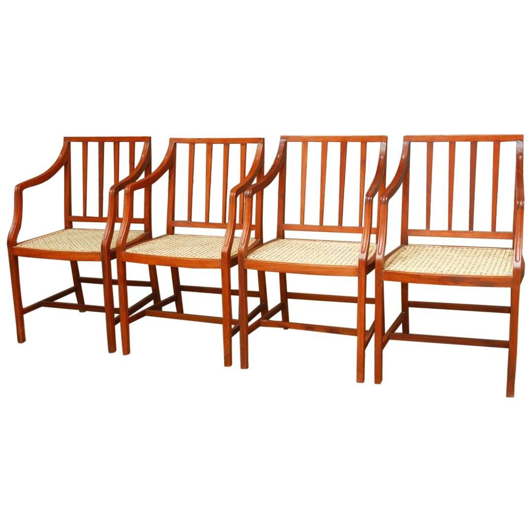 Set of Four Slat Back Caned Dining Chairs