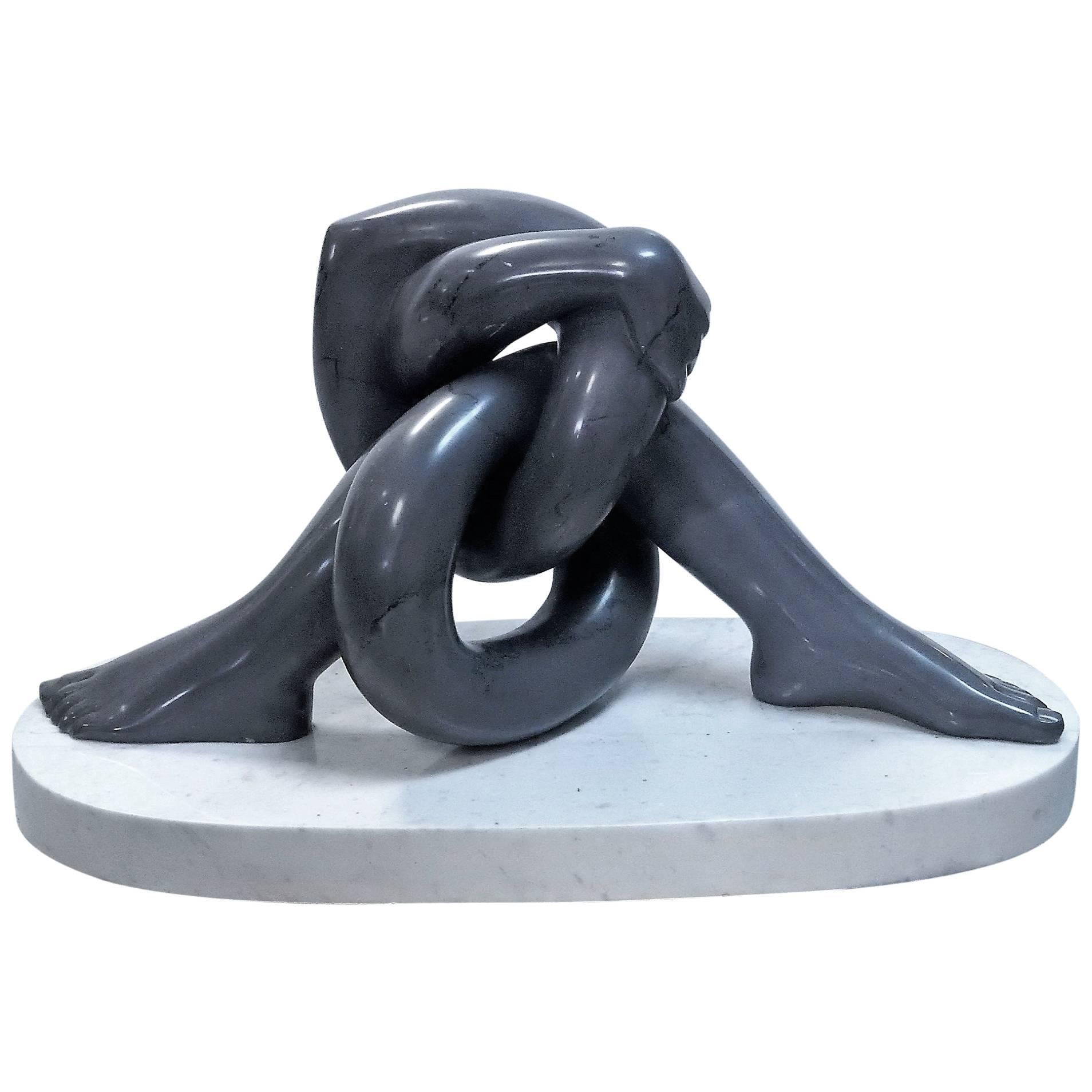Surrealist Marble Sculpture of Entangled Feet and Hands