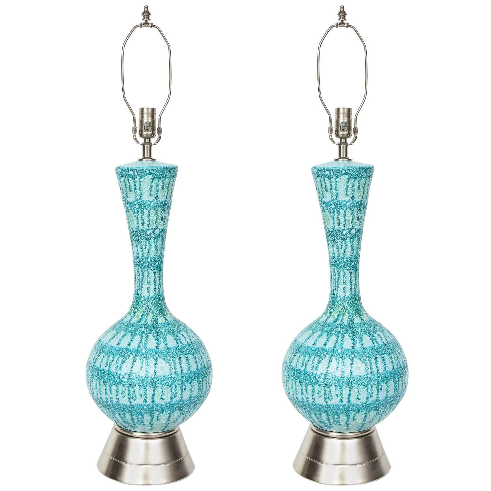 Italian Blue Drip Glazed Ceramic Lamps