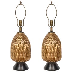 Italian Bronze and Coppered Glass Artichoke  Lamps