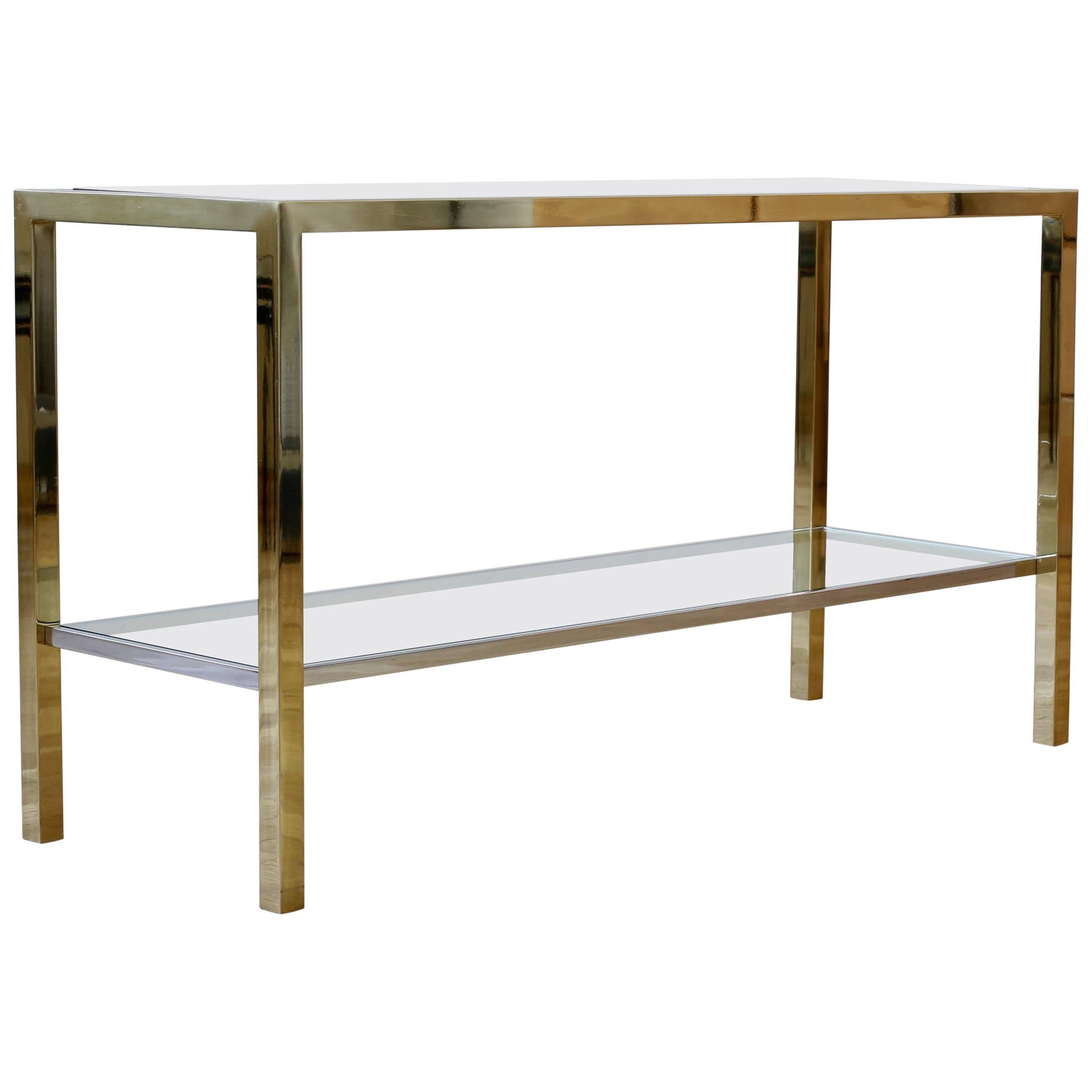 Brass & Chrome Bi-color Two-Tiered Double Shelved Console Table by Maison Jansen