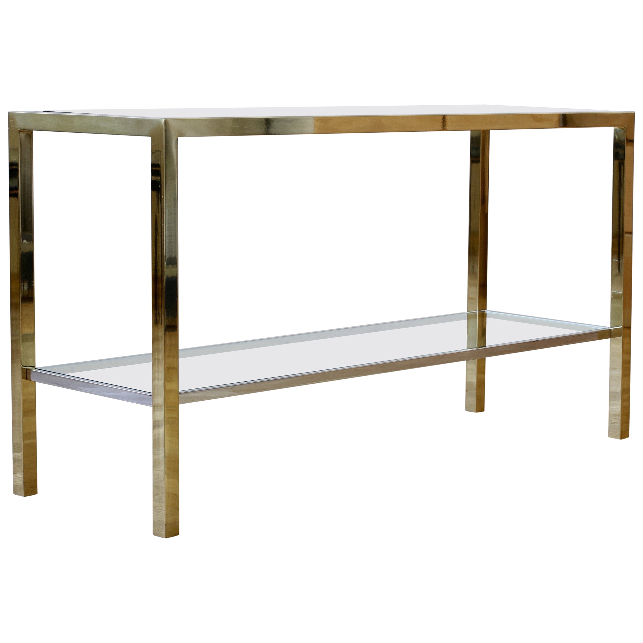 MidCentury Modern Maison Jansen Style Chrome and Brass Console Table