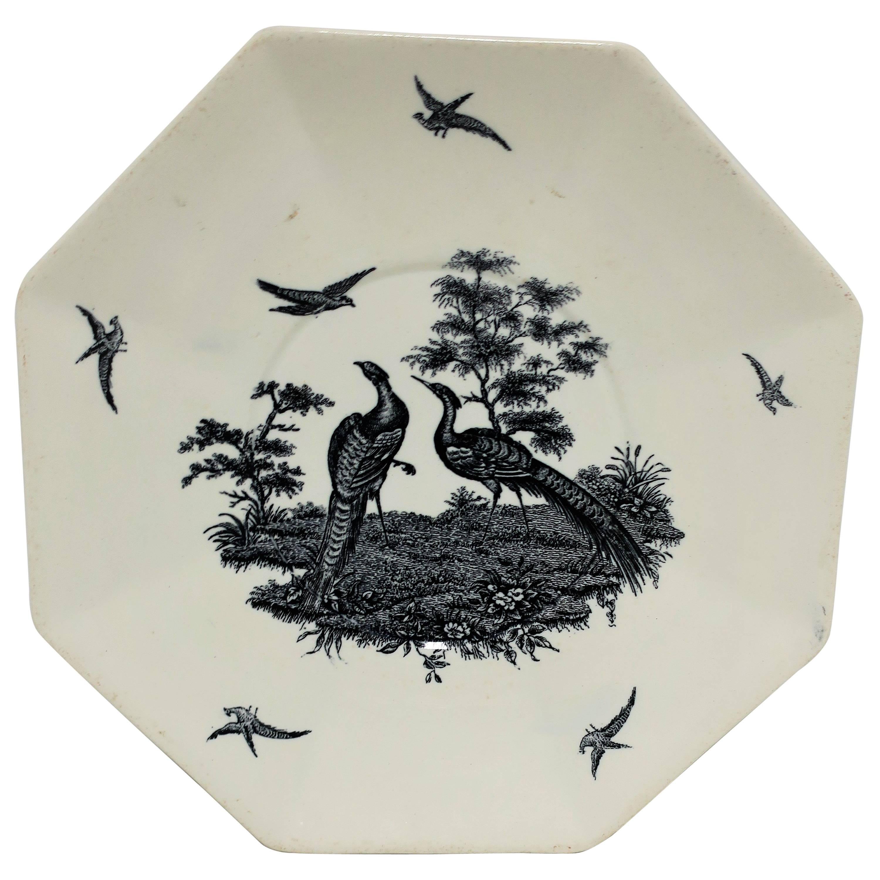 Octagonal English Black and White Peacock Bird Plate by Wedgwood England