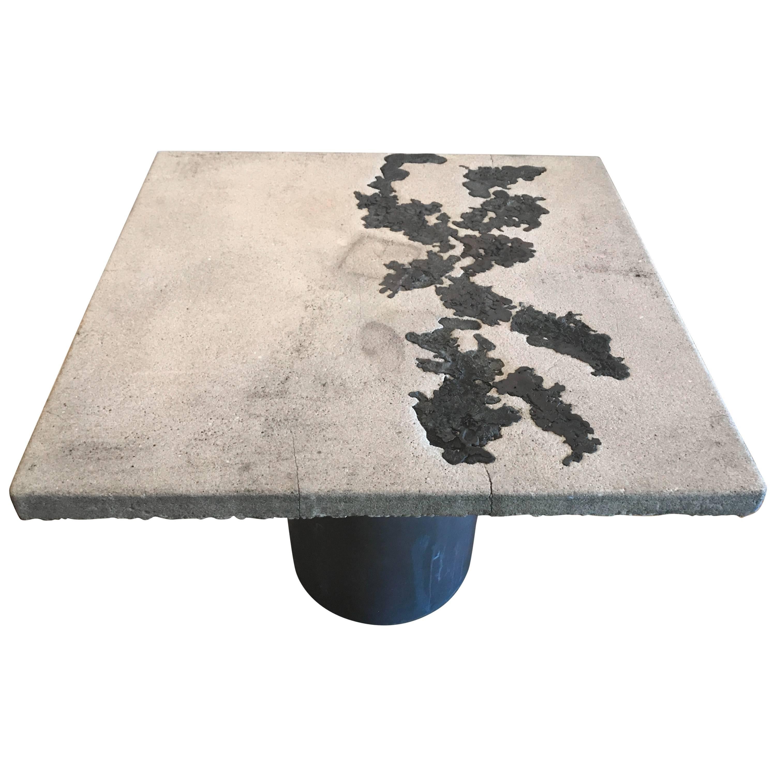 Rare Silas Seandel Concrete and Bronze "Terra" Breakfast/ Card Table For Sale