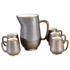 Pitcher and Five Cup Set by Clewell Pottery