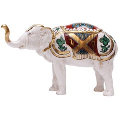 Antique Beautiful Hand-Painted Rudolstadt Porcelain Elephant Humidor with Lid