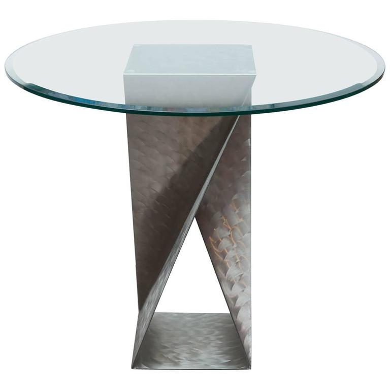 Modern Engine Turned Stainless Steel Center Table For At 1stdibs Modern Engine Turned Stainless Steel Center Table For