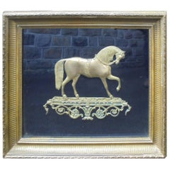 Used Unusual Cased Gilt Bronze Plaque of Black Eagle Circus Horse