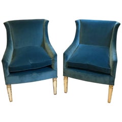 Pair of Custom Blue Velvet Upholstered Chairs