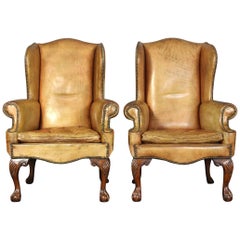 Pair of Vintage Leather Wing Chairs 12