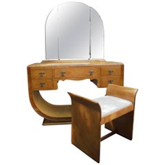 Art Deco Birds Eye Maple Dressing Table and Matching Stool