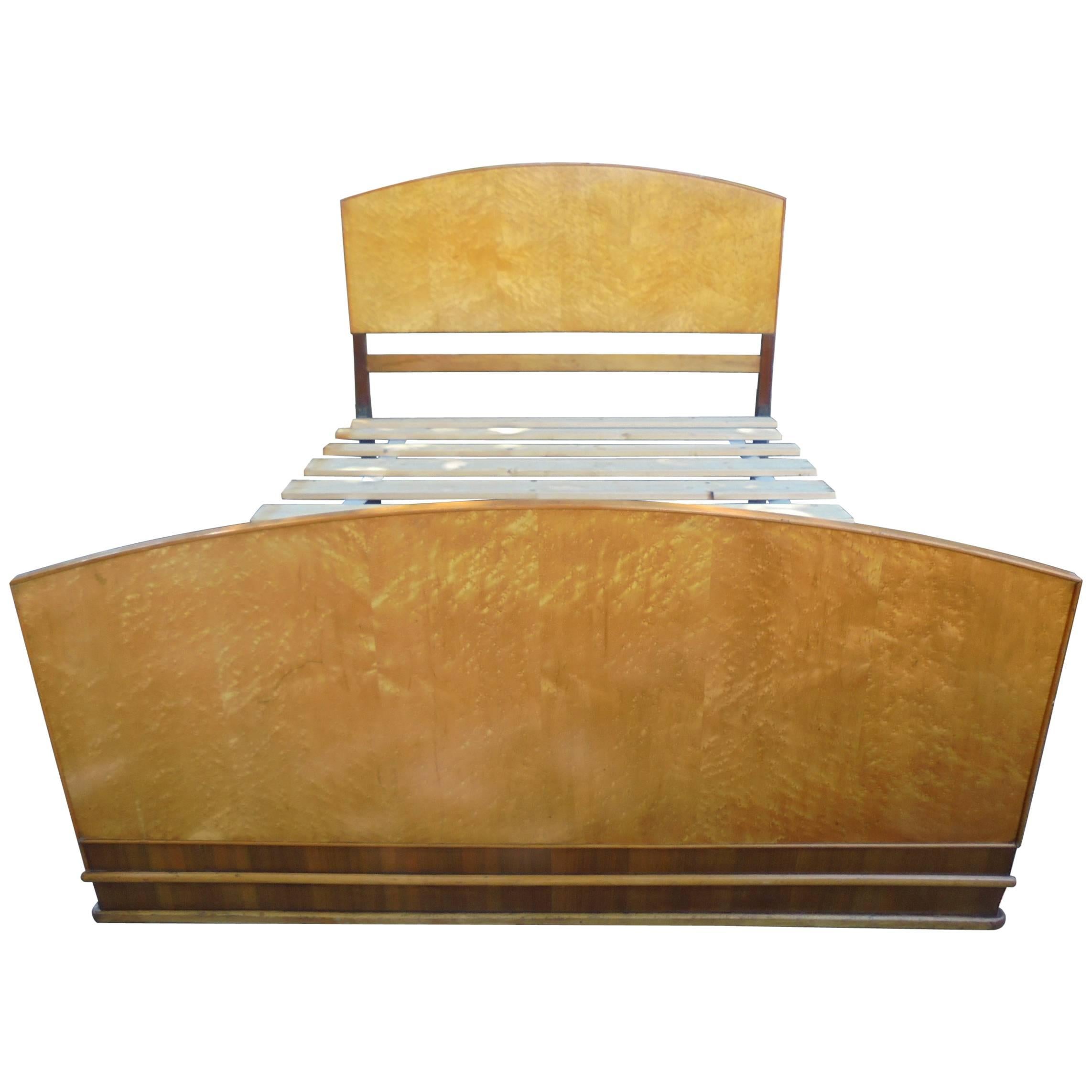 Art Deco Bird’s-Eye Maple Double Bed Frame For Sale