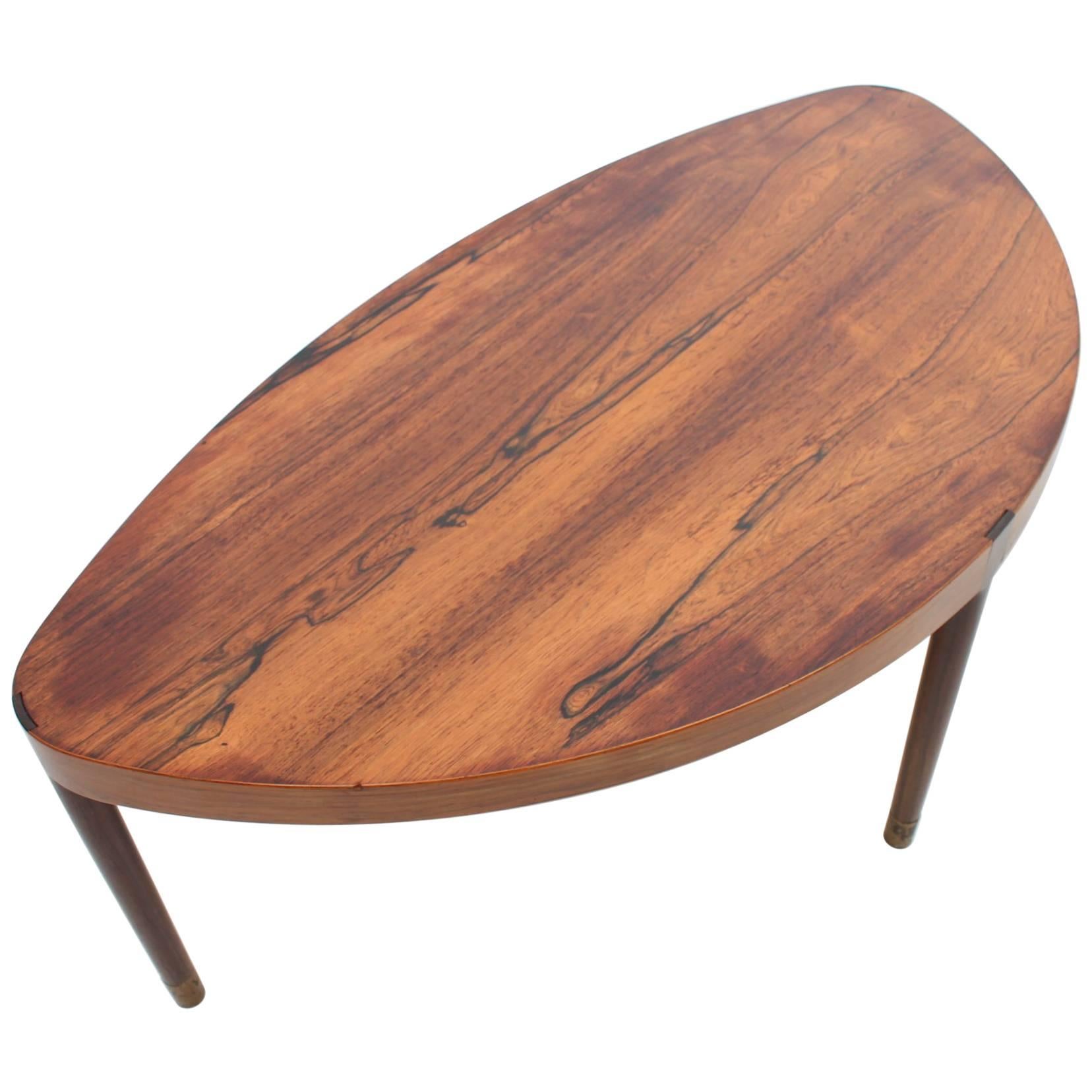 Oblong Rosewood Coffee Table with Brass Feet, Scandinavian Modern