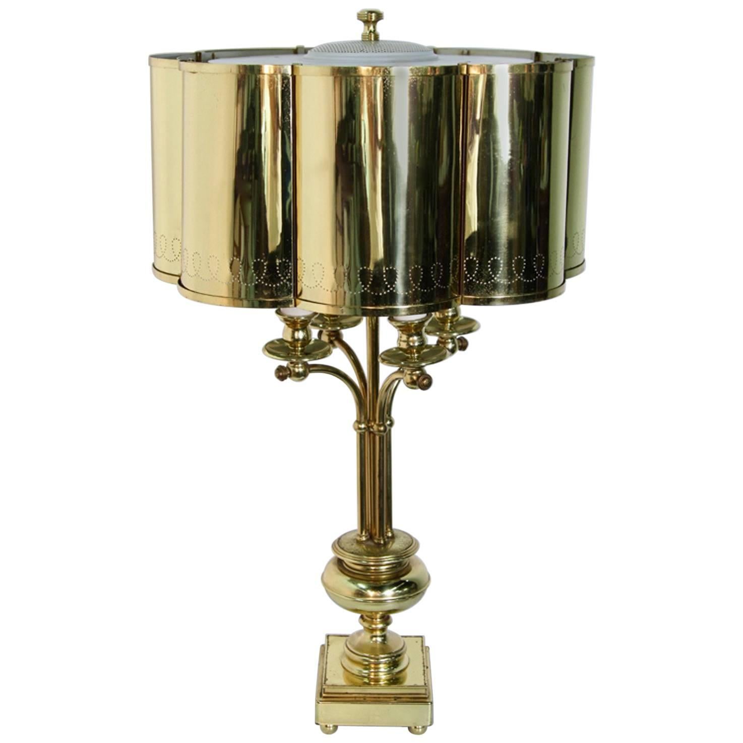 Hollywood Regency Brass Table Lamp in the Manner of Paavo Tynell For Sale