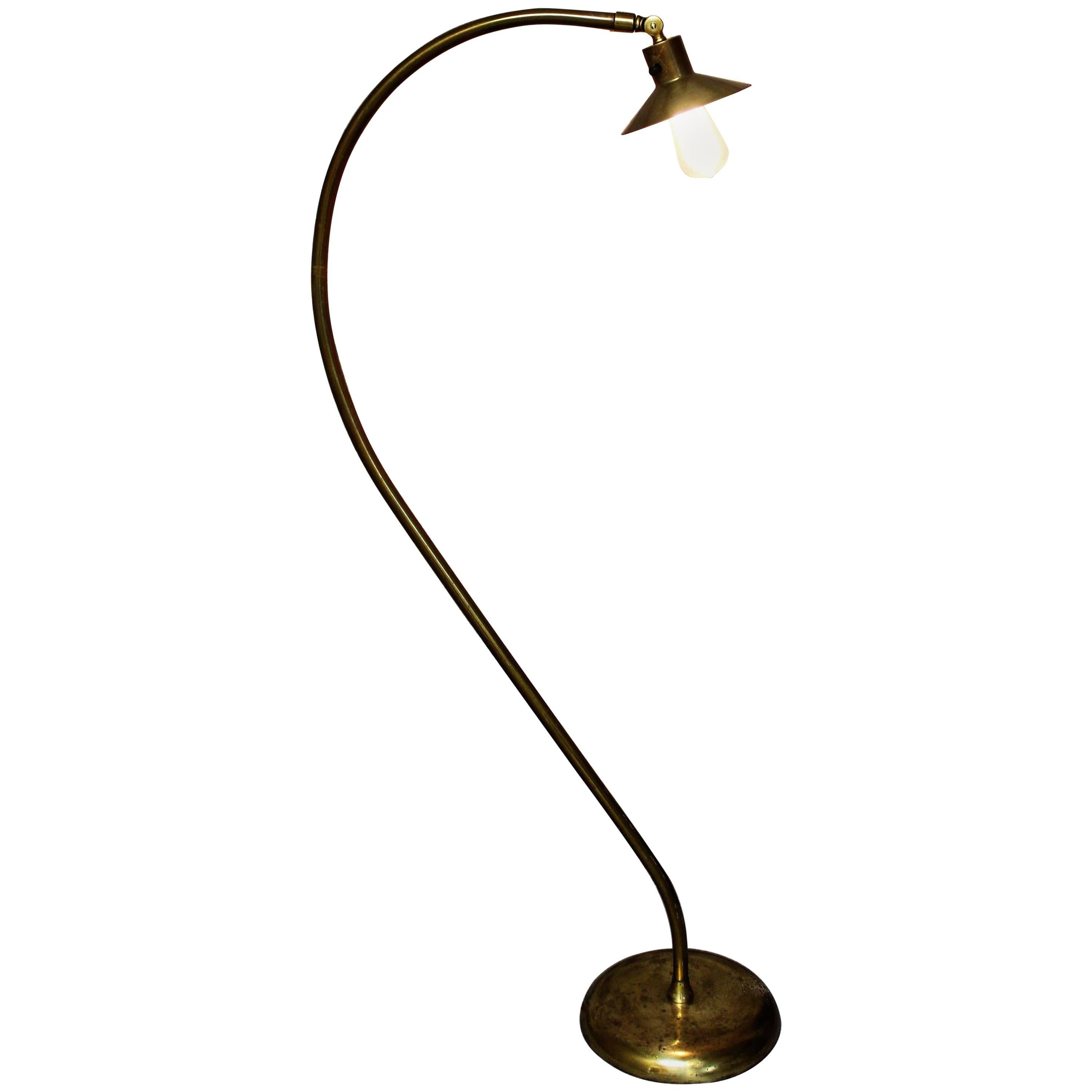 Industrial Brass Arc Floor Lamp