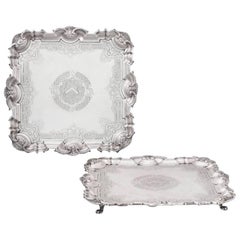 Pair of George II Silver Salvers by John Hugh Le Sage