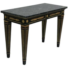 Black and Gold Louis XVI French Jansen Style Faux Marble-Top Console Hall Table