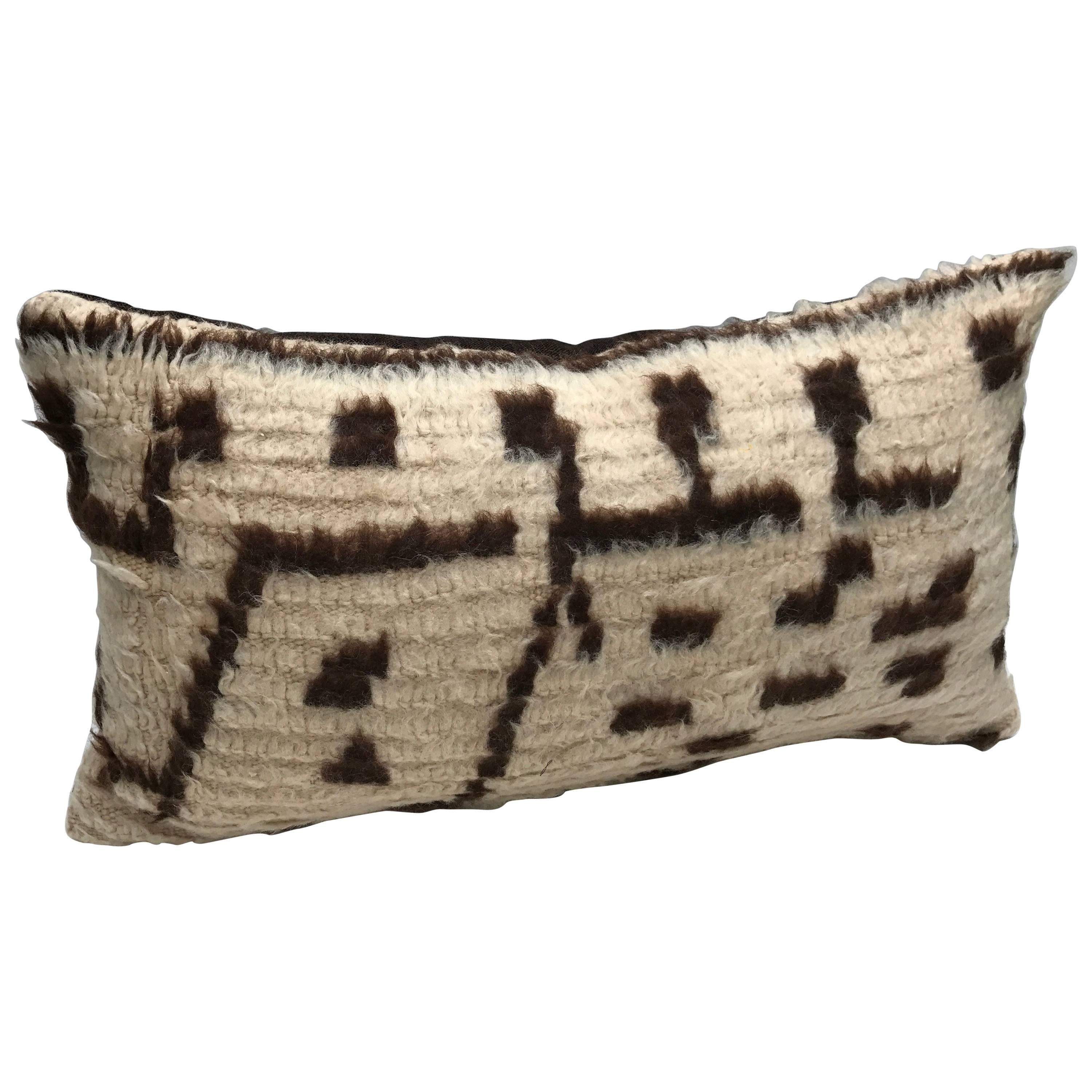Custom Pillow Cut from a Vintage Hand-Loomed Wool Moroccan Berber Rug For Sale