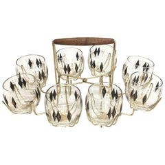 Mid-Century Atomic Roly Poly Glassware Set with Carrier