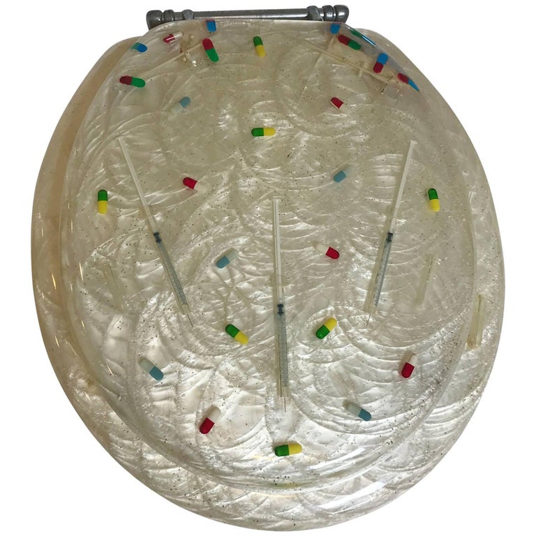 MidCentury Modern MixedMedia Art Work of a Lucite Toilet Seat For