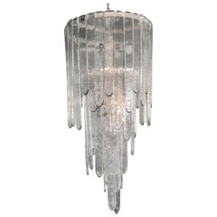 Large "Cascade" Mazzega Chandelier by Carlo Nason in Clear Murano Glass