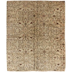 Retro All-Over Floral Design Turkish Oushak Rug with Free-Flowing Pattern