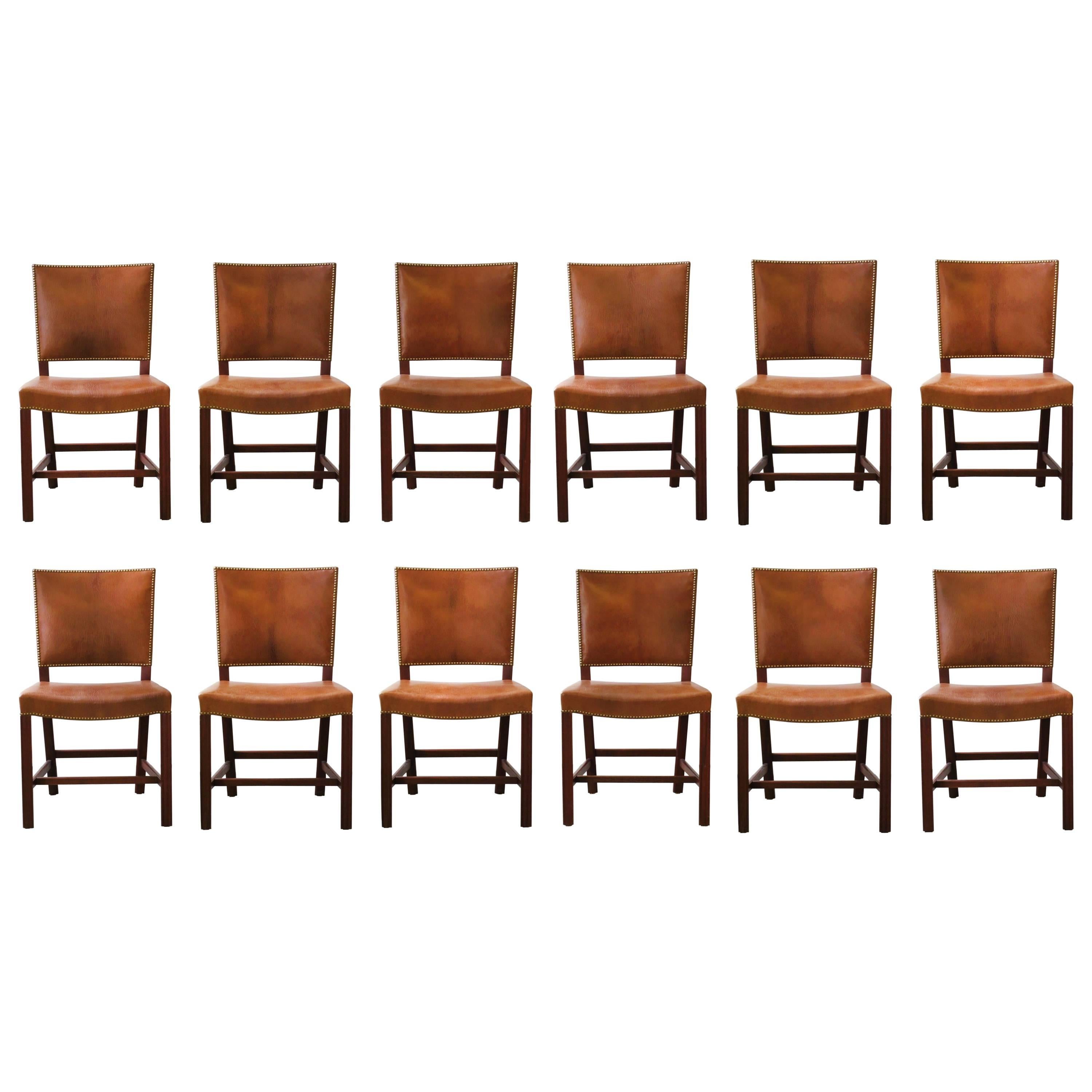 Kaare Klint Set of 12 'Red Chairs' Model KK39490, Nigerian Goatskin Upholstery For Sale