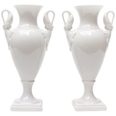 Pair of 1960s Porcelain Classical Swan Vases by Alboth & Kaiser