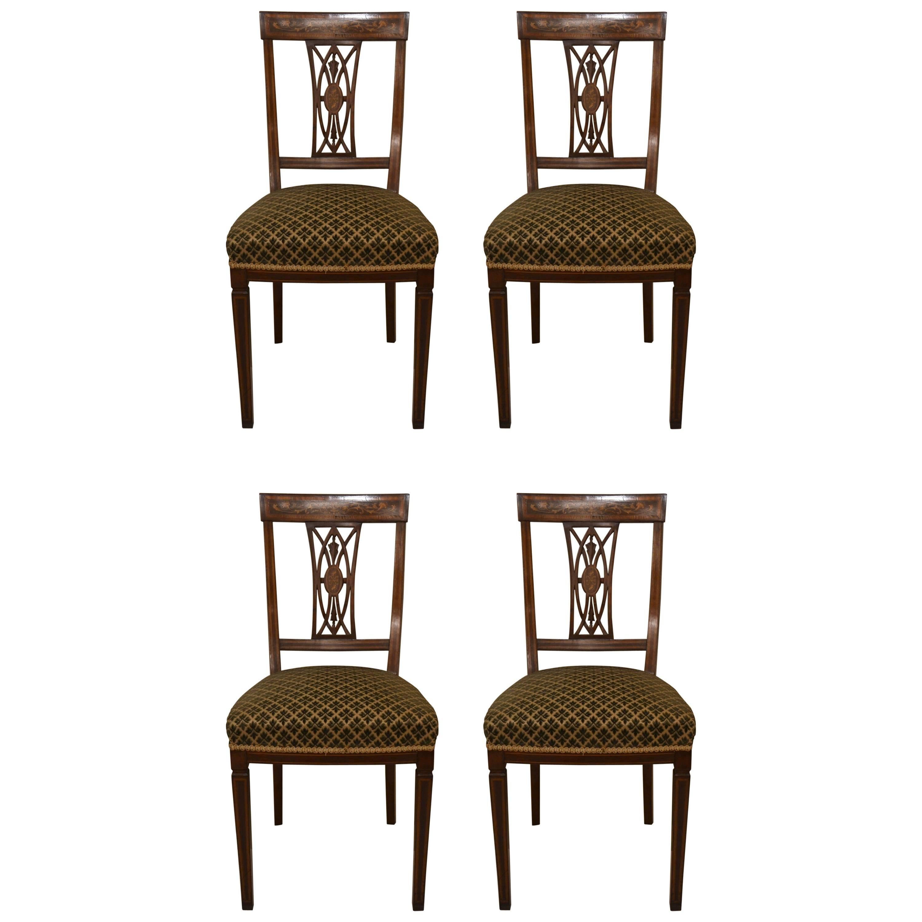 Four Antique English Inlaid Side Chairs