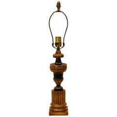 Carved Wood Gilt Table Lamp in Black Paint and Gold Leaf, Mid-20th Century